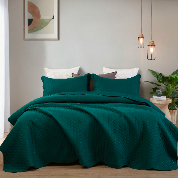 Súprava prikrývok na posteľ smaragdovo zelená