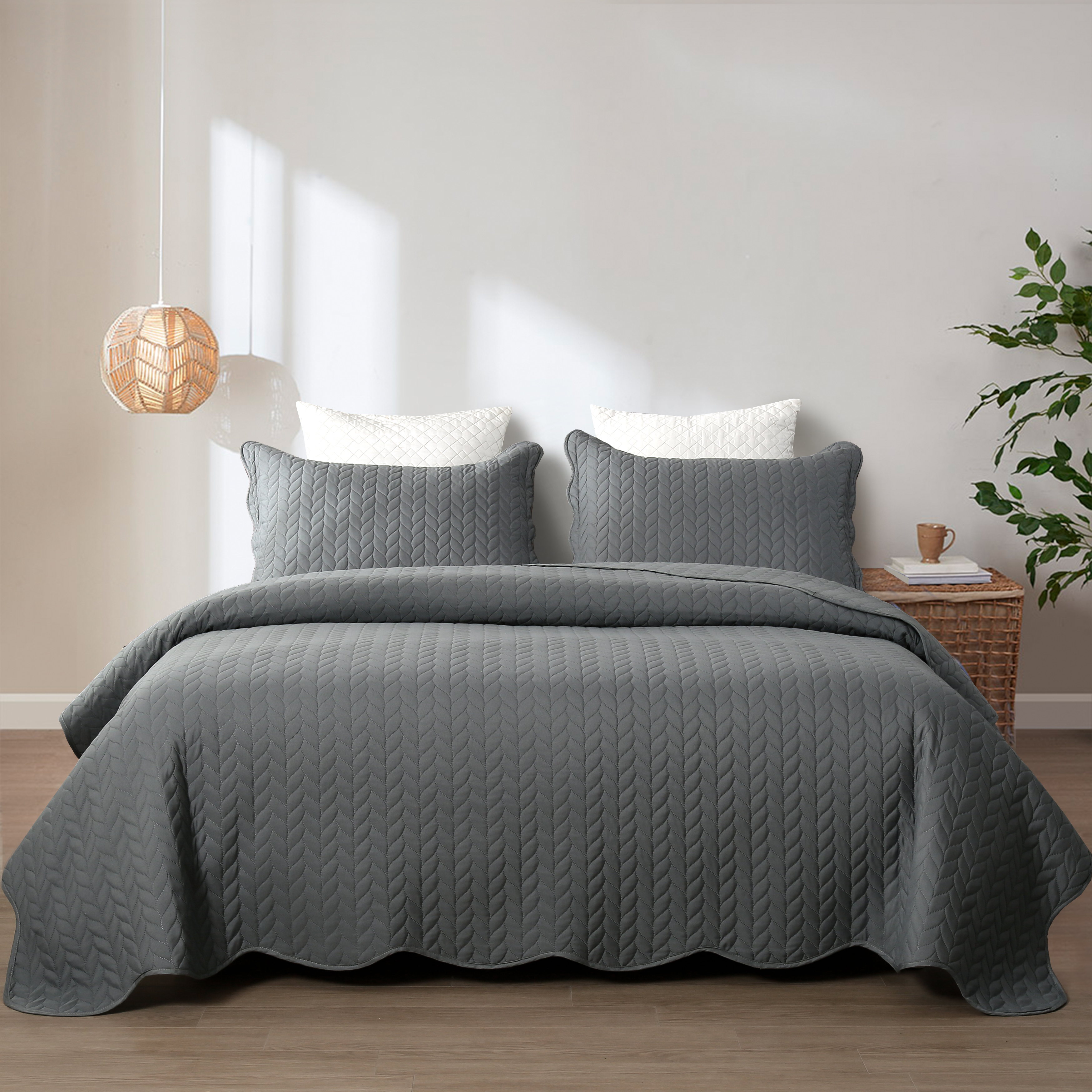 Wholesale All Season Quilt Set 3 Piece Bedspread Coverlet Set Grey